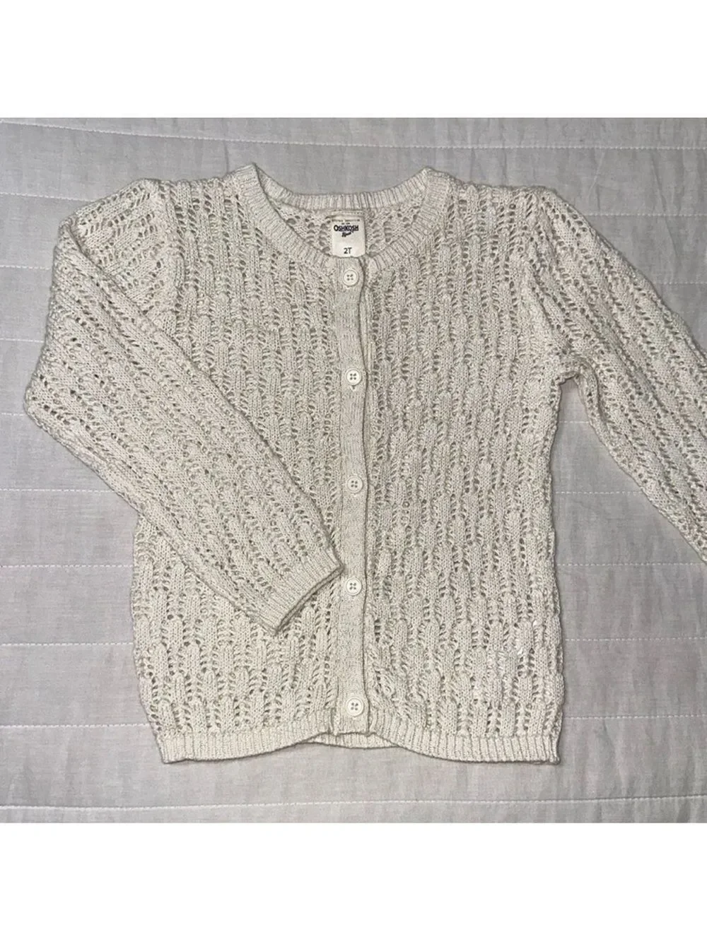 OshKosh 2T Ivory Gold Metallic Eyelet Knit Cotton Cardigan